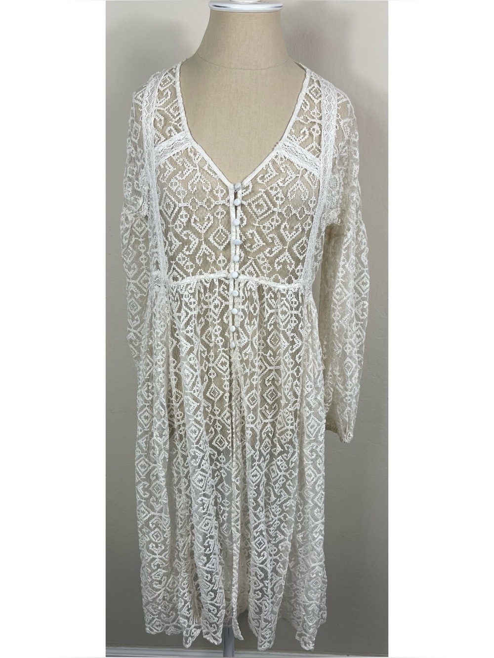 Maeve Anthropologie Ivory Lace Button Down Duster